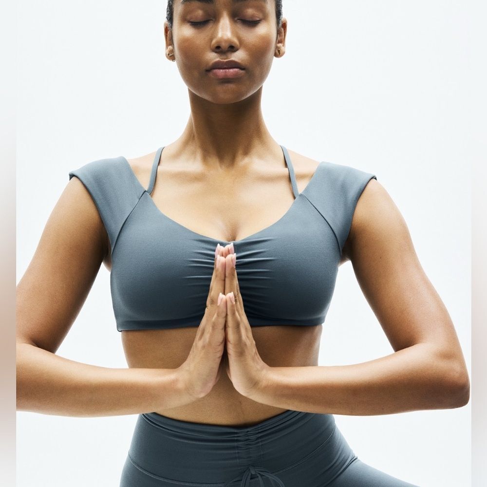 Athleta Cinch Built In Bra Crop Tee.  Large and a Medium . Color Eden